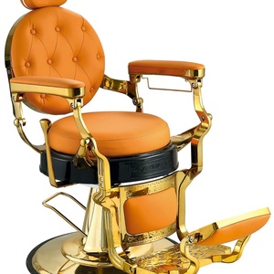 Chaise de barbier antique avec coussin rond, chaises de salon de barbier, unité noire et dorée en cuir synthétique, maquilleur, robuste, pour barbier - Product Image 6