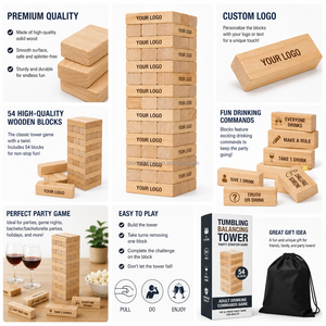 Juego de Beber Divertido y Personalizado para Adultos, Torre de Bloques de 54 Piezas, Juego de Equilibrio con Comandos para Fiestas - Product Image 3