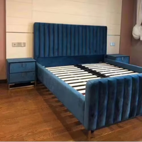 Vente en gros de lits superposés nordiques modernes en tissu King Queen, meubles de maison, cadre en bois, lits rembourrés