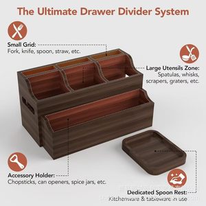 Cross-border wooden cutlery <b>box</b>, <b>kitchen</b> knife, fork, spatula holder, dining table organizer, multi-compartment condiment - Product Image 4