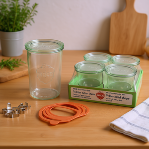 Weck Round Rim Jar 100 Half Liter Mold Shape 4 Pack With Rubber <b>Rings</b> And <b>Clips</b> - Product Image 3