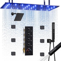 Système de douche LED double jet Honajo 16x32" avec pommeau de douche rectangulaire + douchette inclinable 2-en-1 de 6 pouces et 6 jets latéraux