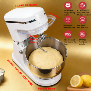 Batteur à œufs en acier inoxydable 6L, 6 vitesses, bol mélangeur, certifié sécurité, personnalisable, usage domestique, 1500W, engrenage planétaire - Product Image 3