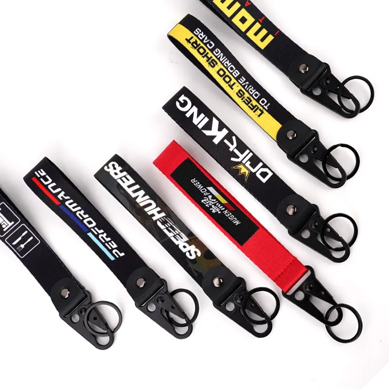 Sublimasi pendek Carabiner Lanyard gantungan kunci logam kunci kait tali pergelangan tangan Lanyard kustom mobil sepeda motor gantungan kunci dengan Logo