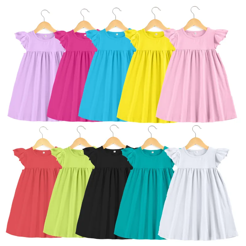 2023 bambini vestito manica svolazzante cotone boutique bambini ragazze vestito da partito tunica di perle estate bambini vestiti della neonata in magazzino