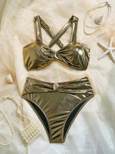 LM Women High Waisted Sexy Animal Print <b>Gold</b> Bikini Sets Two Piece <b>Swimsuit</b> Push up Front Bandage Quick Dry - Product Image 5