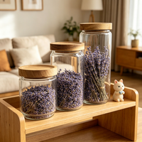 Pot en verre borosilicate moderne avec couvercle en bois, hermétique, sans BPA, 400 ml, résistant à la chaleur, compatible lave-vaisselle, récipients de stockage alimentaire