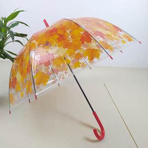Parapluie transparent en EVA avec logo personnalisé, manche long, ouverture semi-automatique, imprimé feuille d'érable, 23 pouces, imperméable, équipement de pluie, vente en gros - Product Image 4