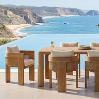 Muebles de Patio de Lujo para el Borde de la Piscina, Mesa de Comedor de Madera de Teca Resistente para 8 Personas, Sillón de Mimbre, OEM