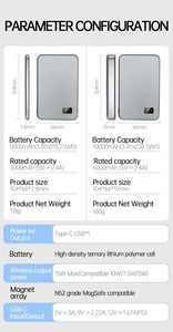 พาวเวอร์แบงค์บางเฉียบสำหรับการชาร์จไร้สายแบบแม่เหล็กพร้อมหน้าจอ LED แสดงผล แบตเตอรี่พกพาสำหรับ <span class=keywords><strong>iPhone</strong></span> Samsung และ Airpods - Product Image 3