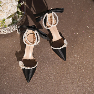 Nuevos Zapatos de Tacón de Aguja con Diseño de Lazo y Cadena de Perlas, Punta Puntiaguda, Blancos, para Boda, para Mujer - Product Image 5