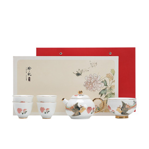 Kung Fu <b>Tea</b> Set 1 Pot 5 Cups Porcelain With Gold Handle Business Gift <b>Box</b> Packaging - Product Image 5