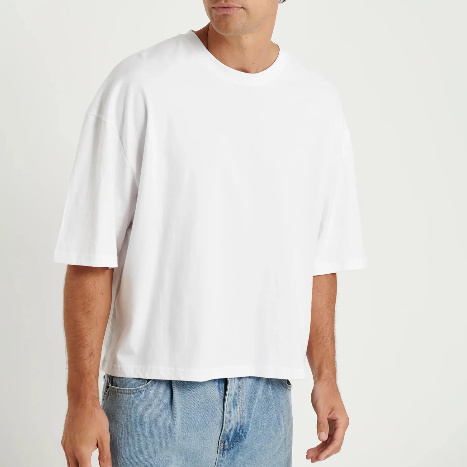 Camiseta con corte de caja en blanco para hombre del fabricante, Camiseta con estampado de pantalla DTG personalizada, Camiseta corta Vintage de algodón pesado de gran tamaño Boxy Fit para hombre