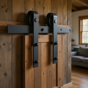 Kit de quincaillerie pour porte de grange, système de rail coulissant intérieur de 8 pieds, style industriel, noir - Product Image 2