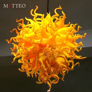 Tùy Chỉnh Chihuly Phong Cách Thủy Tinh Đèn Chùm Màu Cam Vòng Thủy Tinh Mặt Dây Chuyền Đèn Tay Lớn Thổi Thủy Tinh Treo Ánh Sáng