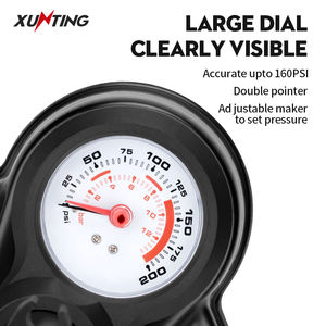 Xunting ปั๊มลมยางรถจักรยาน160 PSI OEM,ปั๊มอลูมิเนียมอัลลอยด์พร้อมเกจวัดความดัน - Product Image 4