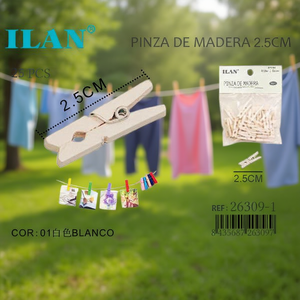 Ilan Mollette in Legno 2,5 Cm 25 Pezzi Bianche per Fermagli da Abbigliamento - Product Image 3