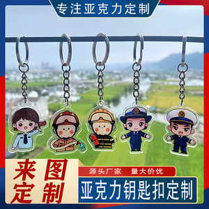 Llavero de acrílico personalizado con personajes de dibujos animados de policía, oficial de tráfico, perro y motocicleta - Product Image 2
