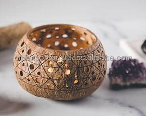 Bougeoirs chauffe-plat faits à la main de haute qualité bougeoir de noix de coco vintage cadeaux décorations motif de coquille de noix de coco graver - Product Image 6