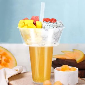 Vaso Transparente de Plástico PP 2 en 1 de 500ml/700ml para Bebidas y Snacks con Bandeja Superior para Snacks y Soporte para Vasos - Product Image 4