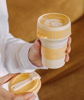Tasse en silicone pliable anti-fuite Refine Factory avec couvercle, qualité alimentaire, portable, mug à café, compatible micro-ondes et lave-vaisselle