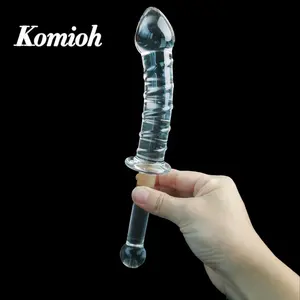 Komioh wholesale 9inch 23cm huge realistic long strapless anal sex toys male shot glasses curved crystall dildo