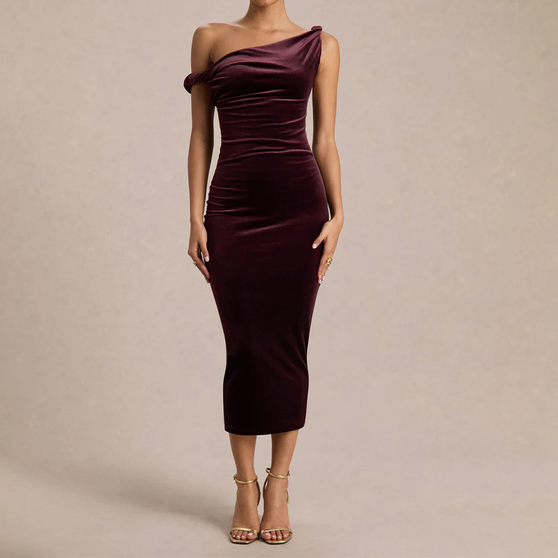 Purple Bodycon Dress - Velvet Evening Party Style