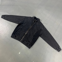 YOUMI ODM/OEM Veste d'hiver respirante 100% Coton, style Streetwear, avec fermeture éclair vintage, col montant, effet délavé, coupe jogger, unie et vieillie