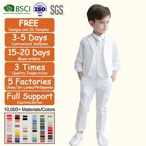 Vêtements Personnalisés Ensembles de Vêtements pour Garçons Costumes Formels pour Enfants Chemises à Manches Longues Gilet Pantalon 3PCS Tuxedos pour Enfants Tenues de Fête à la Mode