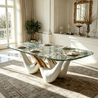 Table à manger de luxe européenne en fibre de verre avec plateau en verre transparent doré, table de salle à manger design moderne