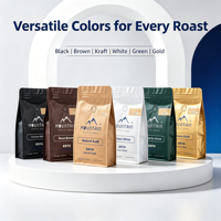Sachets personnalisés à fond plat givré en papier kraft noir pour grains de café et sucre, avec fermeture éclair et valve de gaz, 250g, jetables