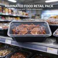 Boîte à emporter jetable en PP avec couvercle transparent à trous d'aération, anti-fuite, type bento, pour l'emballage de plats préparés en supermarché