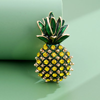 Penjualan Laris Baru Perhiasan Musim Panas Bros Pin Enamel Hijau Bros Lapis Emas Kristal Kuning Kristal Tropis Buah Nanas Bros