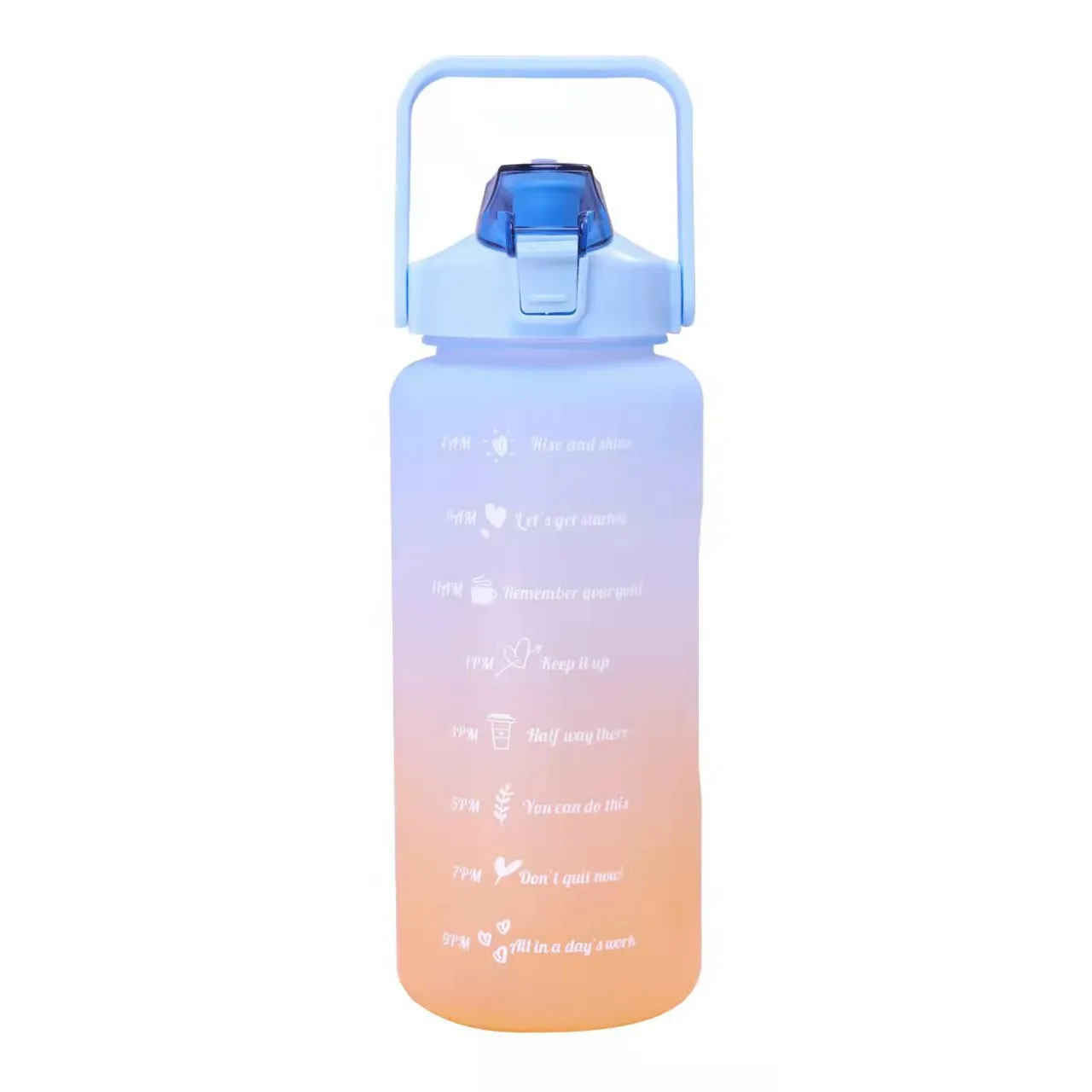 Garrafa de água esportiva gradiente 64 oz, garrafa de plástico reutilizável com marcador do tempo