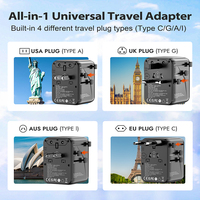 Adaptador de Viaje con 2 Tomas de Corriente Alterna, Cargador Rápido PD de 45 W, Adaptador de Enchufe Internacional de 2500 W con 3 Puertos Tipo C y 2 USB