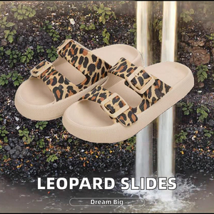 Women's Summer <b>Leopard</b> <b>Print</b> Double Buckle Slides Soft Fashionable Open Toe for <b>Slippers</b> EVA Insole Comfortable for Home Outdoor - Product Image 2