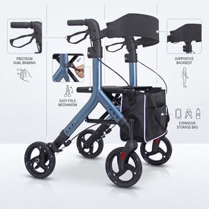 Déambulateur médical pliable à quatre roues, déambulateur de mobilité réglable en hauteur avec dossier et sac de courses pour personnes <span class=keywords><strong>âgée</strong></span>s - Product Image 2