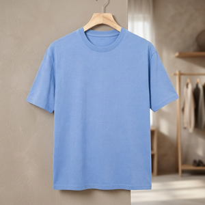 Camiseta de Jersey de Algodón Azul Claro para Hombre, Manga Corta, Cuello Redondo, Corte Regular, Color Sólido Informal - Product Image 3