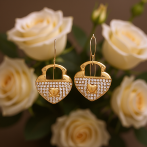 Orecchini pendenti a forma di cuore in oro con intarsi di cristalli, placcati in oro 18 carati, per donna, gioielli alla moda da indossare tutti i giorni - Product Image 2