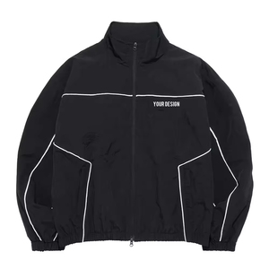 Chaqueta Deportiva Impermeable Personalizada con Cremallera, Estampado Reflectante y Ribete Reflectante para Hombre, Color Negro, Poliéster/Spandex Arrugado, Cortavientos - Product Image 1