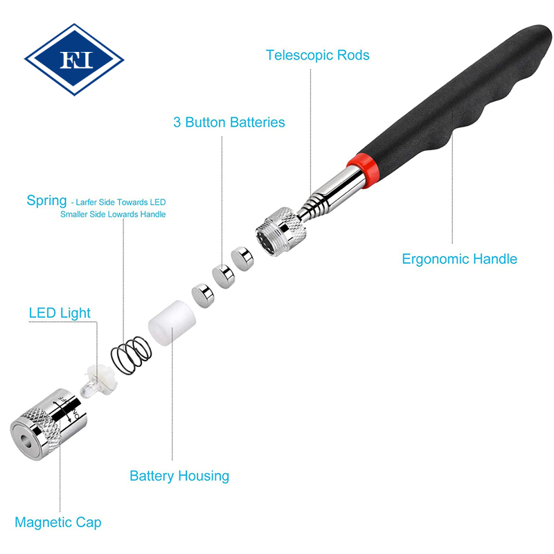 1 - 25Lbs Telescoping Magnetic Pick-up Tools Magnet Extension Tool With LED Light for Repairing and Lighting · image 2