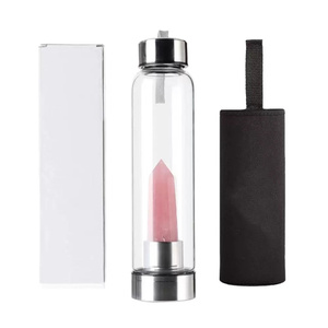 Bouteille d'eau en verre de cristal en gros, bouteille d'eau en <span class=keywords><strong>acier</strong></span> inoxydable infusée de cristal pour la guérison, baguette obélisque, tasse énergétique - Product Image 4