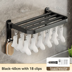 סיטונאי קיר מותקן מתקפל בגדים מתקפל שטח שמירת אלומיניום הביתה כביסה להאריך בגדים מתלה - Product Image 4