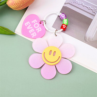 Llaveros Acrílicos con Diseño de Cara Sonriente, Flores y Plantas, para Mujeres y Niñas, Regalo de Amistad, Decoración para Bolsos, Joyería Hecha a Mano