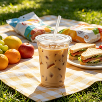 Gobelets jetables transparents en PET de 16 oz avec couvercles plats et pailles pour café glacé, bubble tea, smoothie