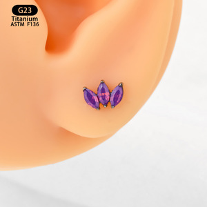 Clous d'oreille en titane G23, opale papillon, forme marquise, pour piercing d'oreille, de lèvre ou d'os, bijoux conformes à la norme ASTM F136 - Product Image 3