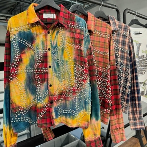 Camicie di Flanella da <span class=keywords><strong>Uomo</strong></span> Personalizzate a Maniche Lunghe o Corte a <span class=keywords><strong>Quadri</strong></span> Scozzesi del Produttore con Strass Stile Streetwear Effetto Invecchiato Vestibilità Boxy Cropped - Product Image 6