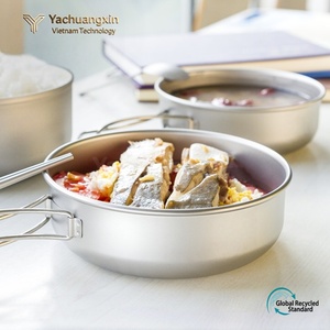 Eco-Friendly Heat Resistant Single Wall Titanium Lightweight Metal Bowl for Outdoor <b>Camping</b> Dinnerware Sets Folding Handle - Product Image 6