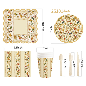 DAMAI New Customized Flower Theme Birthday Party <b>Disposable</b> Paper Plates Napkin Cups Brown Floral Tableware Set - Product Image 5