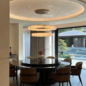 Lampadario RHOEM RH in Alabastro per Soggiorno di Villa, Lussuoso Lampadario Rotondo per Scale, Lampada a Sospensione per Decorazione d'Interni - Product Image 2